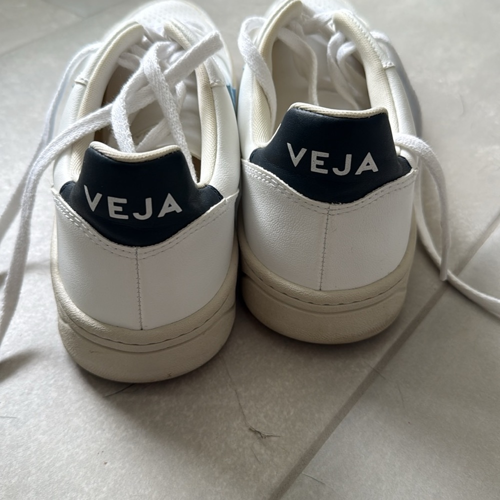 Veja Men's White Sneakers with Blue Accents